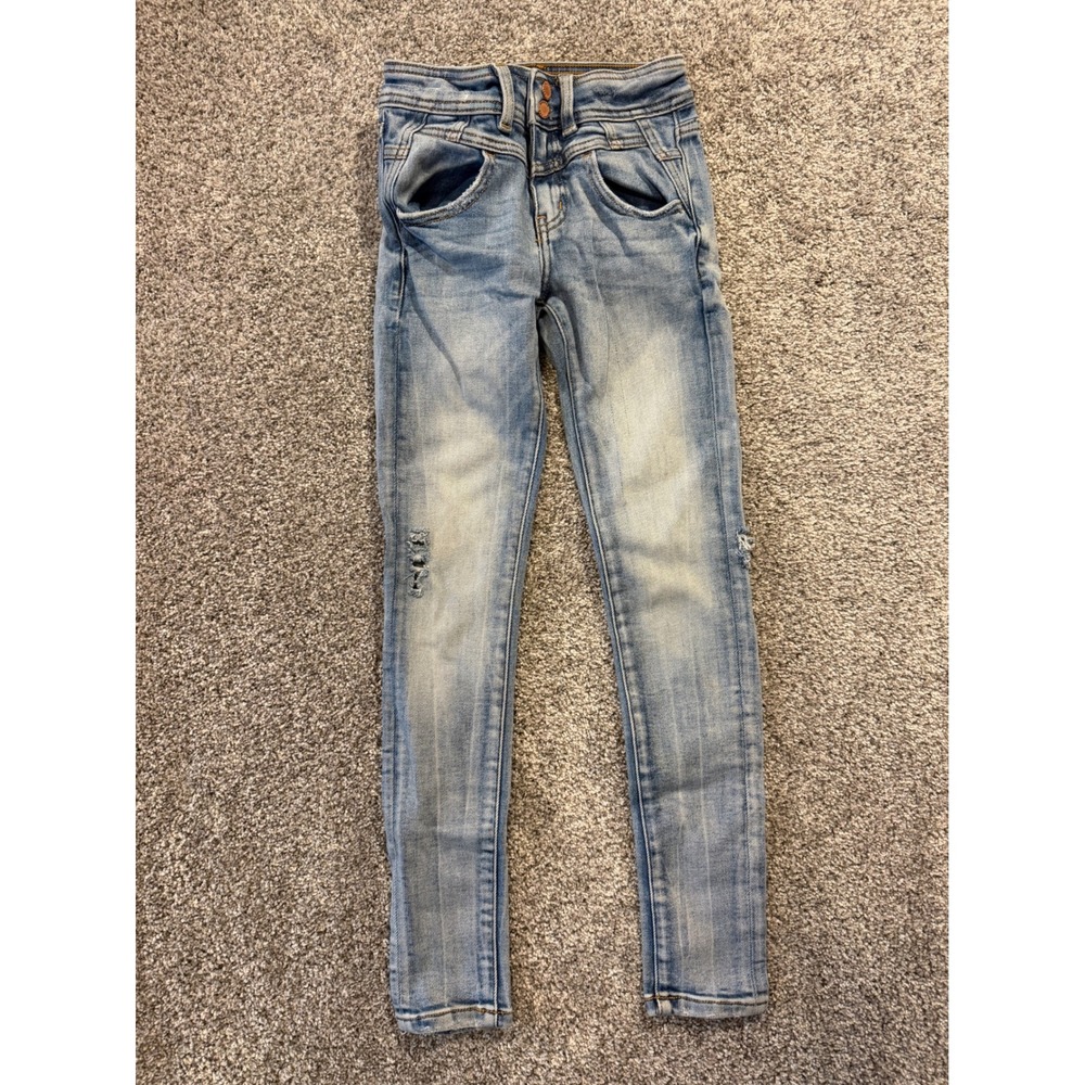 KanCan Jeans Girls Size 10 Blue Signature High Rise Slim Fit Skinny Distressed